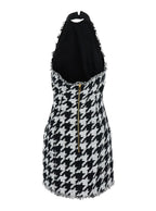 Balmain Women Black And White Halterneck Mini Dress With Houndstooth Motif In Tweed And Satin Woman - Maven Couture IncDresses / Cocktail Dresses