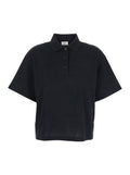 Saint Laurent Women Black Oversize Polo Shirt With Classic Collar And Tonal Logo Embroidery On The Front In Cotton Piquet Woman - Maven Couture IncTops / Tee Shirts