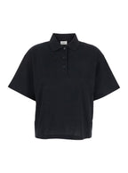 Saint Laurent Women Black Oversize Polo Shirt With Classic Collar And Tonal Logo Embroidery On The Front In Cotton Piquet Woman - Maven Couture IncTops / Tee Shirts