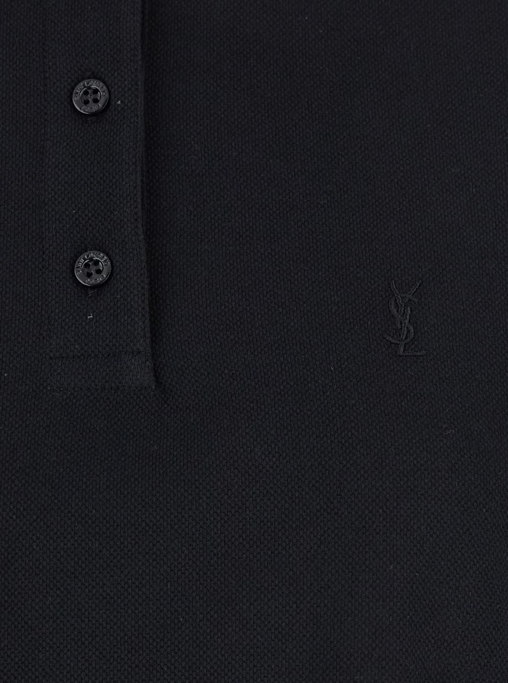 Saint Laurent Women Black Oversize Polo Shirt With Classic Collar And Tonal Logo Embroidery On The Front In Cotton Piquet Woman - Maven Couture IncTops / Tee Shirts