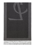 Saint Laurent Women Grey Scarf With Maxi Logo Lettering And Fringed Hem In Silk Woman - Maven Couture IncAccessories / Miscellaneous