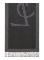 Saint Laurent Women Grey Scarf With Maxi Logo Lettering And Fringed Hem In Silk Woman - Maven Couture IncAccessories / Miscellaneous