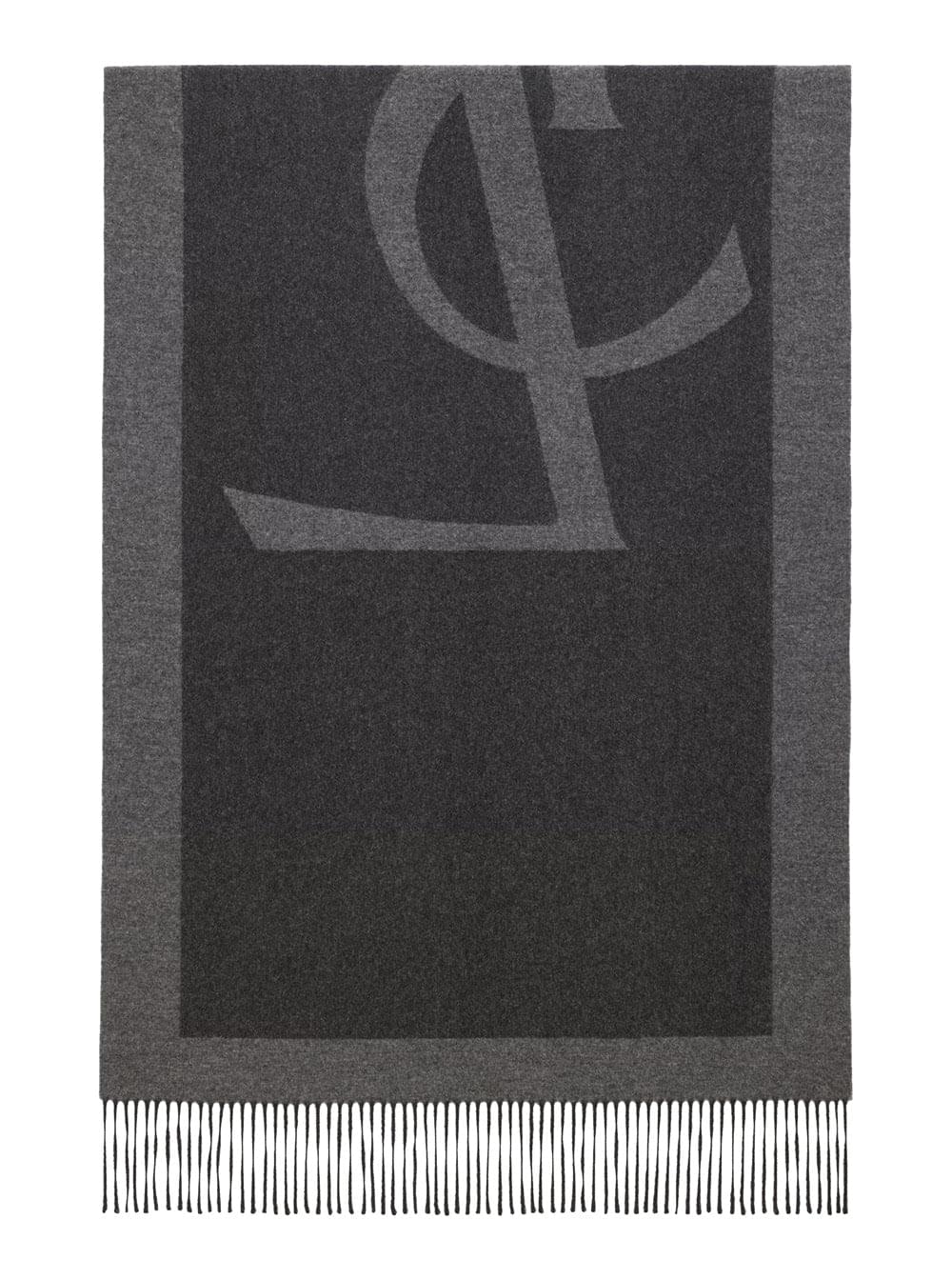 Saint Laurent Women Grey Scarf With Maxi Logo Lettering And Fringed Hem In Silk Woman - Maven Couture IncAccessories / Miscellaneous