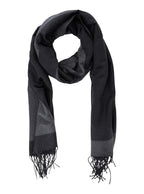 Saint Laurent Women Grey Scarf With Maxi Logo Lettering And Fringed Hem In Silk Woman - Maven Couture IncAccessories / Miscellaneous