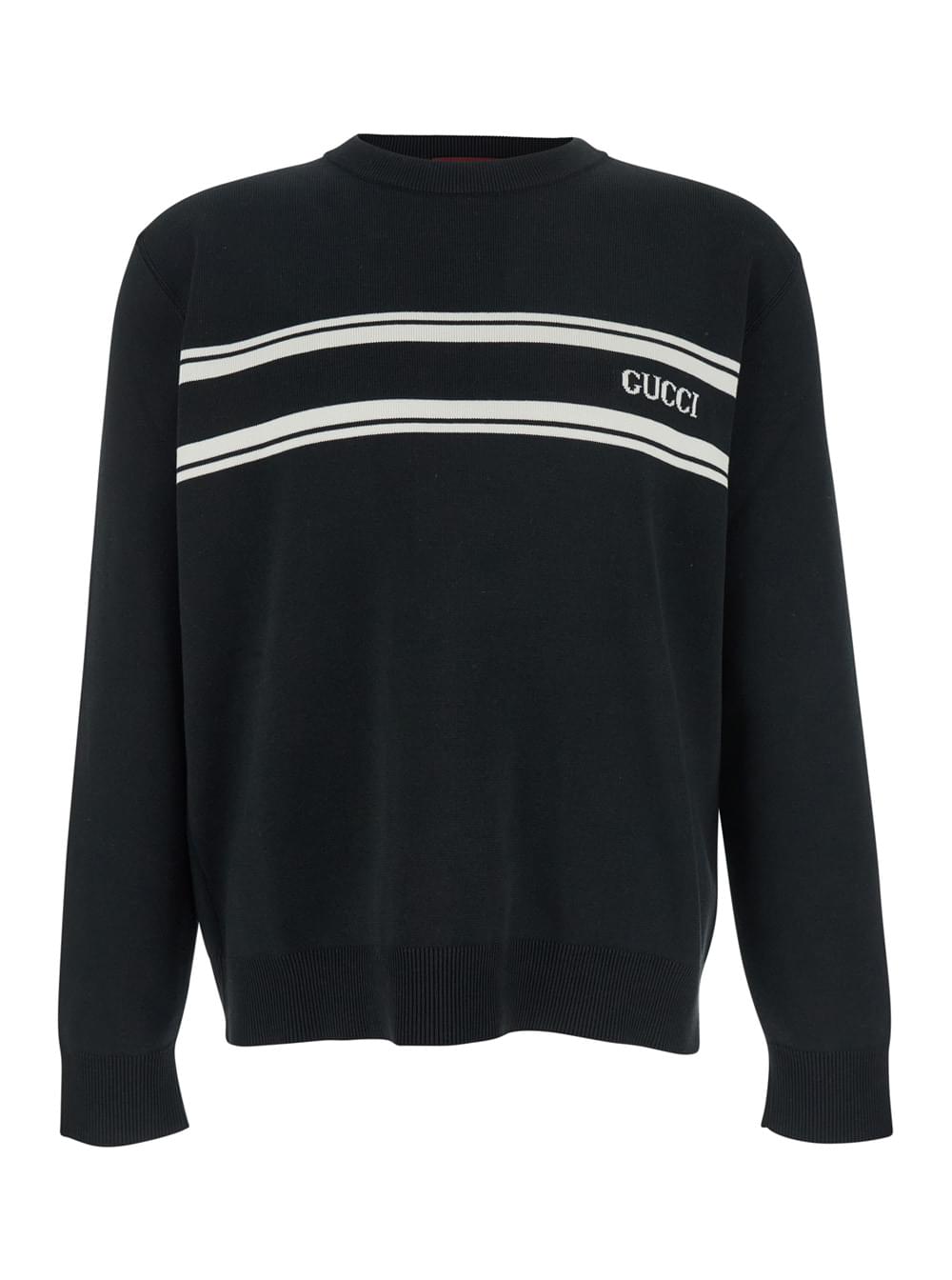 Gucci Men Black Sweater With Logo Lettering On The Front In Wool Man - Maven Couture IncTops / Tee Shirts