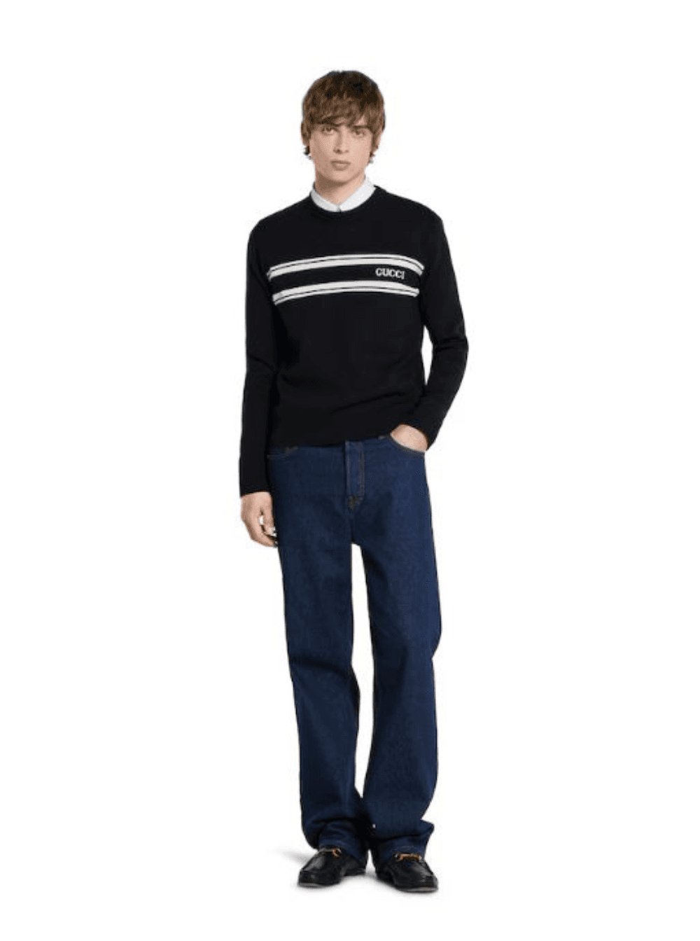 Gucci Men Black Sweater With Logo Lettering On The Front In Wool Man - Maven Couture IncTops / Tee Shirts