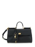 Dolce & Gabbana Women 'My Sicily' Black Medium Handbag With Lock Detail And Adjustable Removable Leather Shoulder Strap For Women - Maven Couture IncHandbags / Shoulder Bags