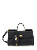 Dolce & Gabbana Women 'My Sicily' Black Medium Handbag With Lock Detail And Adjustable Removable Leather Shoulder Strap For Women - Maven Couture IncHandbags / Shoulder Bags