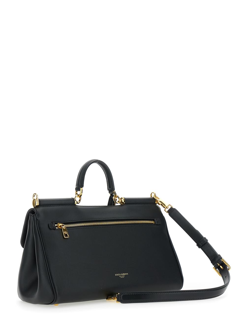 Dolce & Gabbana Women 'My Sicily' Black Medium Handbag With Lock Detail And Adjustable Removable Leather Shoulder Strap For Women - Maven Couture IncHandbags / Shoulder Bags