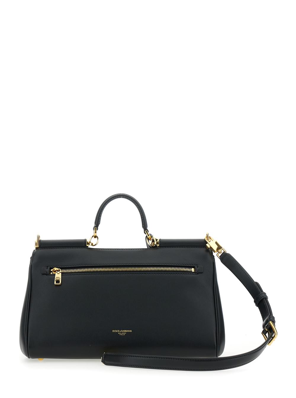 Dolce & Gabbana Women 'My Sicily' Black Medium Handbag With Lock Detail And Adjustable Removable Leather Shoulder Strap For Women - Maven Couture IncHandbags / Shoulder Bags