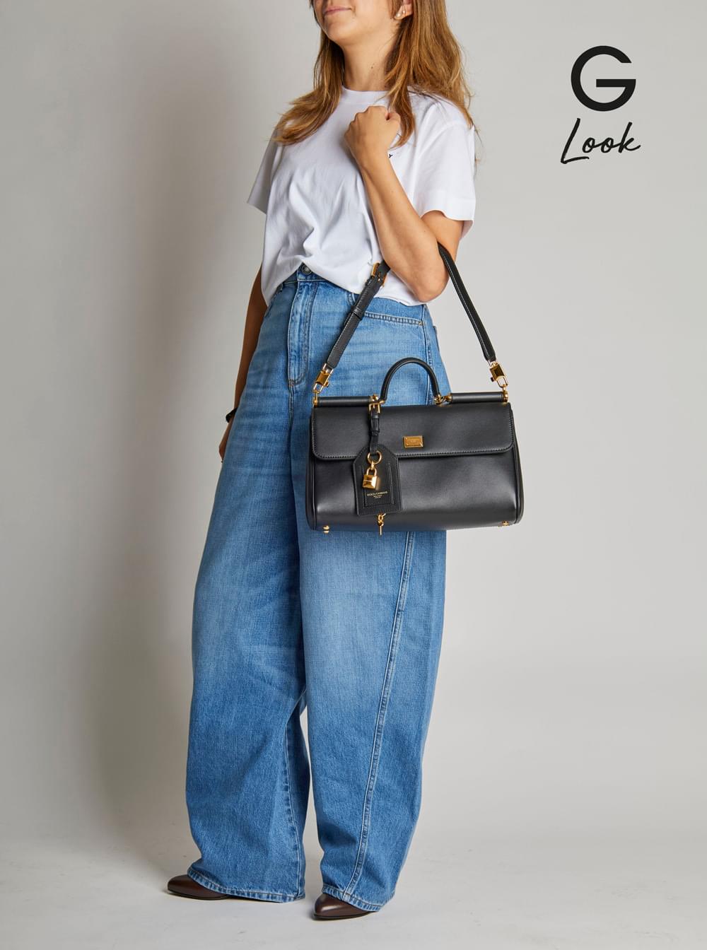 Dolce & Gabbana Women 'My Sicily' Black Medium Handbag With Lock Detail And Adjustable Removable Leather Shoulder Strap For Women - Maven Couture IncHandbags / Shoulder Bags