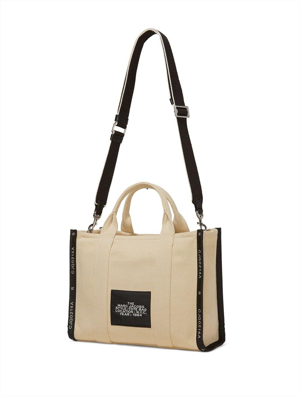 Marc Jacobs Women Handbag 'Medium Tote' With Contrasting Embroidered Logo In Ecoleather And Polyester Beige Women