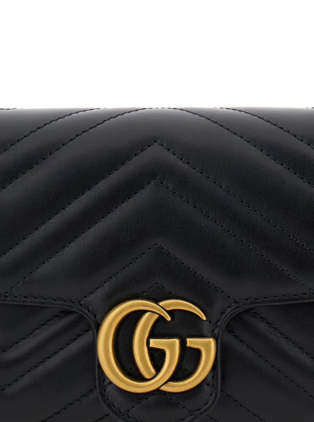 Gucci Women Mini Crossbody Bag 'Gg Marmont 2.0' With Double G In Black Chevron Leather For Women - Maven Couture IncHandbags / Cross Body Bags
