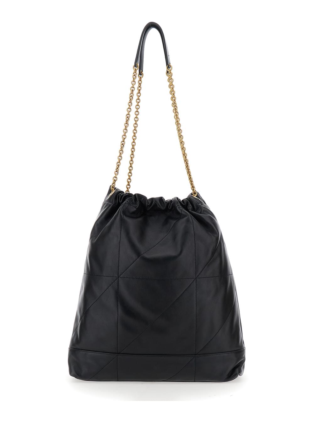 Saint Laurent Women Crossbody Bag 'Jamie' With Two Top Handles With Chain And Cassandre Plate On The Front In Black Leather For Women - Maven Couture IncHandbags / Cross Body Bags