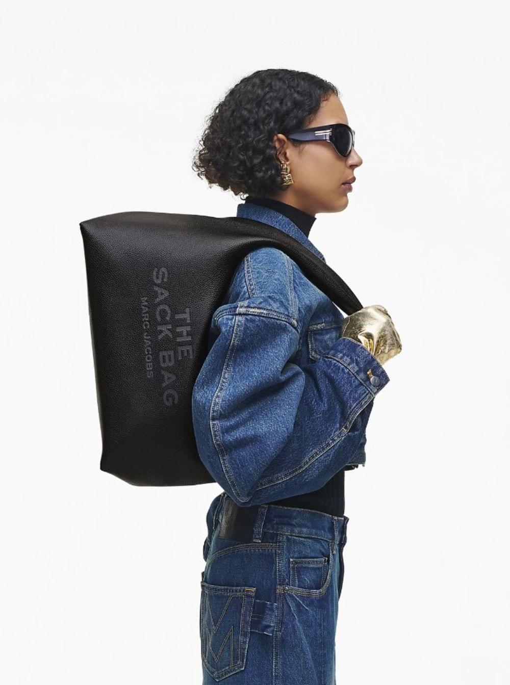 Marc Jacobs Women Shoulder Bag 'The Sack' With Logo Embossed In Black Pebbled Leather For Women - Maven Couture IncHandbags / Cross Body Bags
