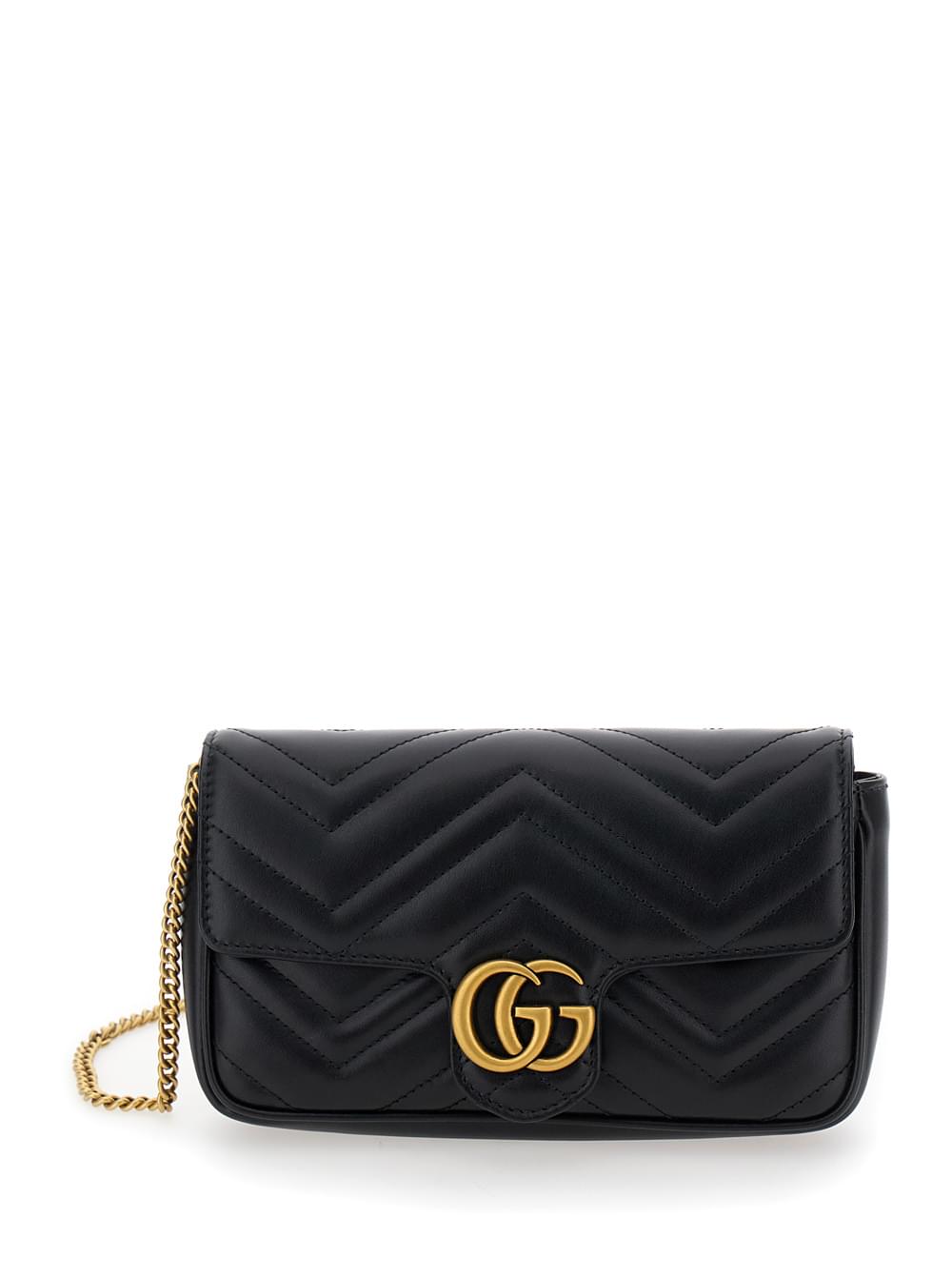 Gucci Women Mini Crossbody Bag 'Gg Marmont 2.0' With Double G In Black Chevron Leather For Women - Maven Couture IncHandbags / Cross Body Bags