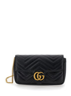 Gucci Women Mini Crossbody Bag 'Gg Marmont 2.0' With Double G In Black Chevron Leather For Women - Maven Couture IncHandbags / Cross Body Bags