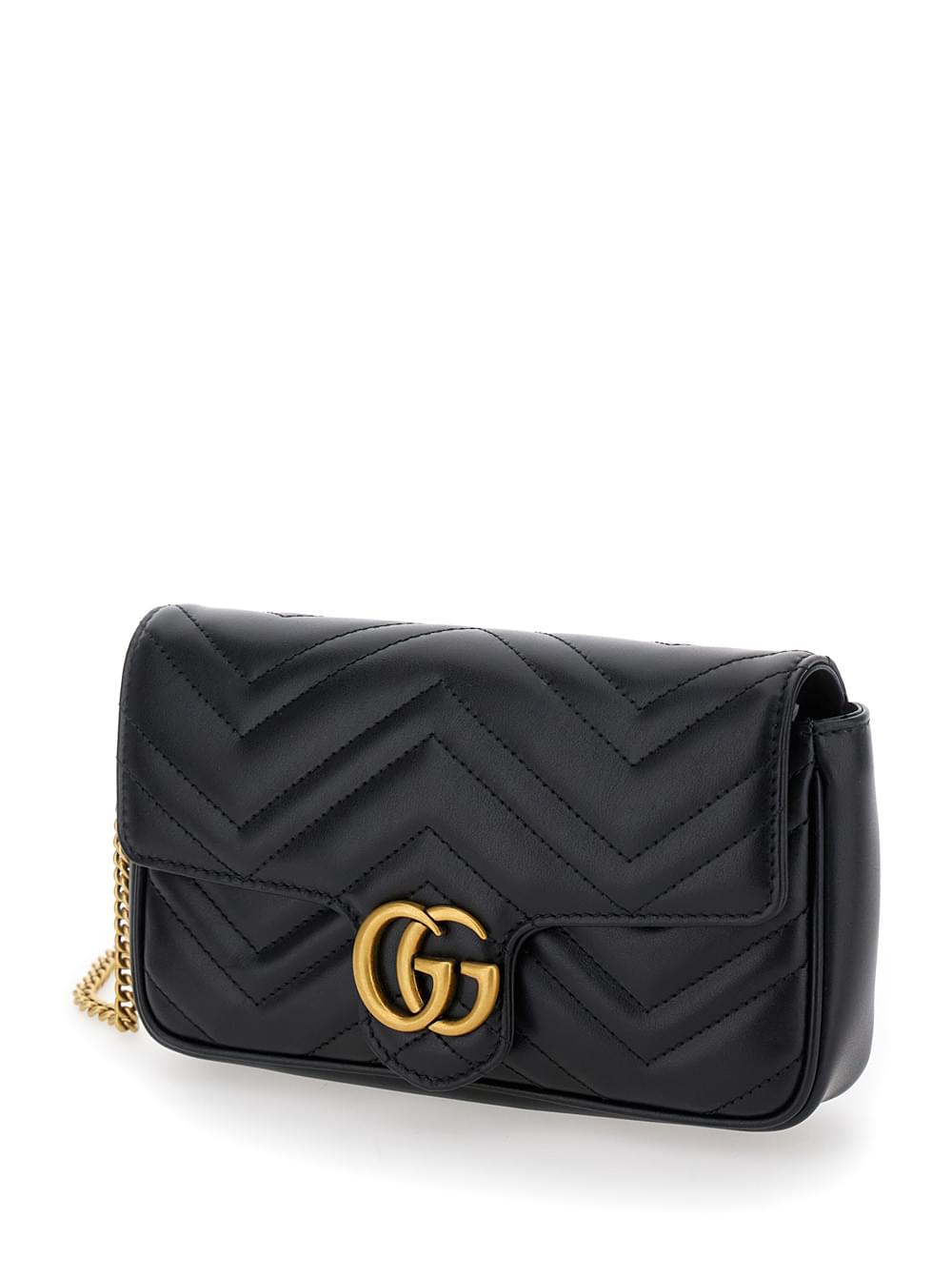 Gucci Women Mini Crossbody Bag 'Gg Marmont 2.0' With Double G In Black Chevron Leather For Women - Maven Couture IncHandbags / Cross Body Bags