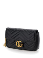 Gucci Women Mini Crossbody Bag 'Gg Marmont 2.0' With Double G In Black Chevron Leather For Women - Maven Couture IncHandbags / Cross Body Bags