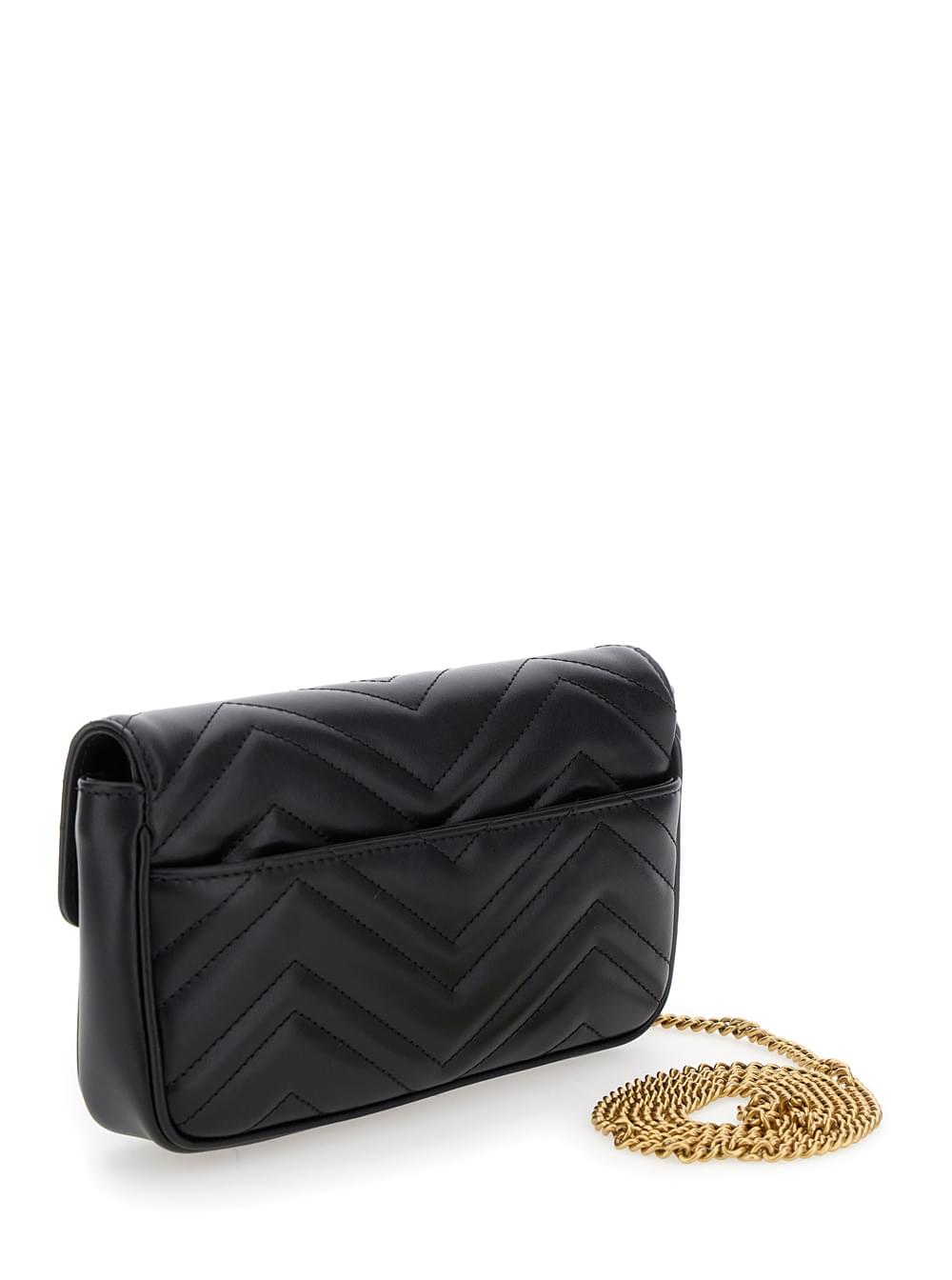 Gucci Women Mini Crossbody Bag 'Gg Marmont 2.0' With Double G In Black Chevron Leather For Women - Maven Couture IncHandbags / Cross Body Bags