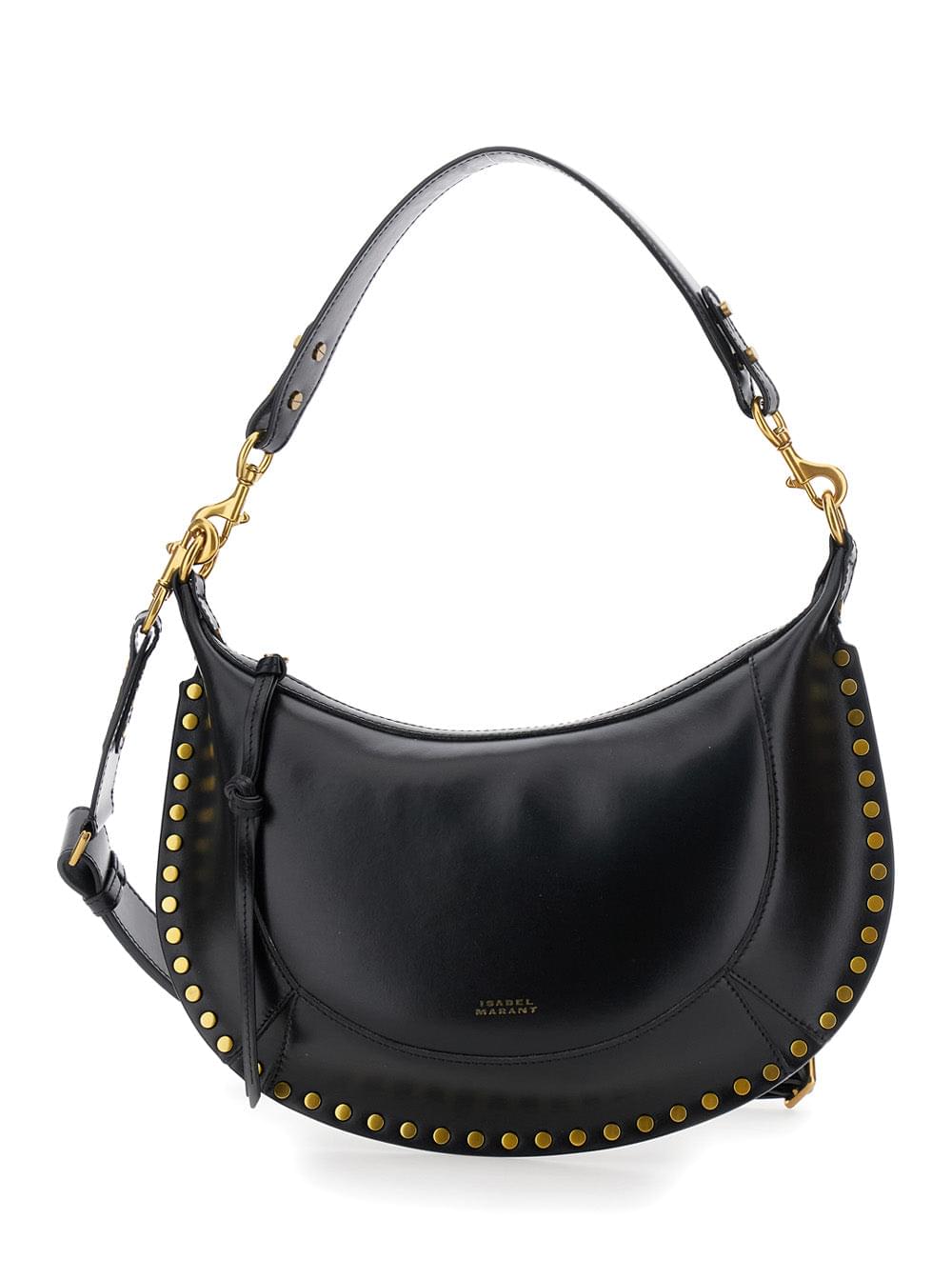 Isabel Marant Women Shoulder Bag 'Naoko' With Removable Strap And Logo Lettering Embossed On The Front In Black Leather For Women - Maven Couture IncHandbags / Cross Body Bags