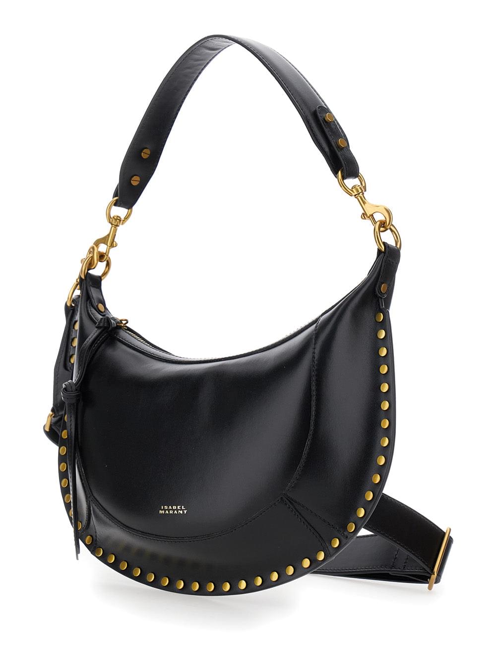 Isabel Marant Women Shoulder Bag 'Naoko' With Removable Strap And Logo Lettering Embossed On The Front In Black Leather For Women - Maven Couture IncHandbags / Cross Body Bags