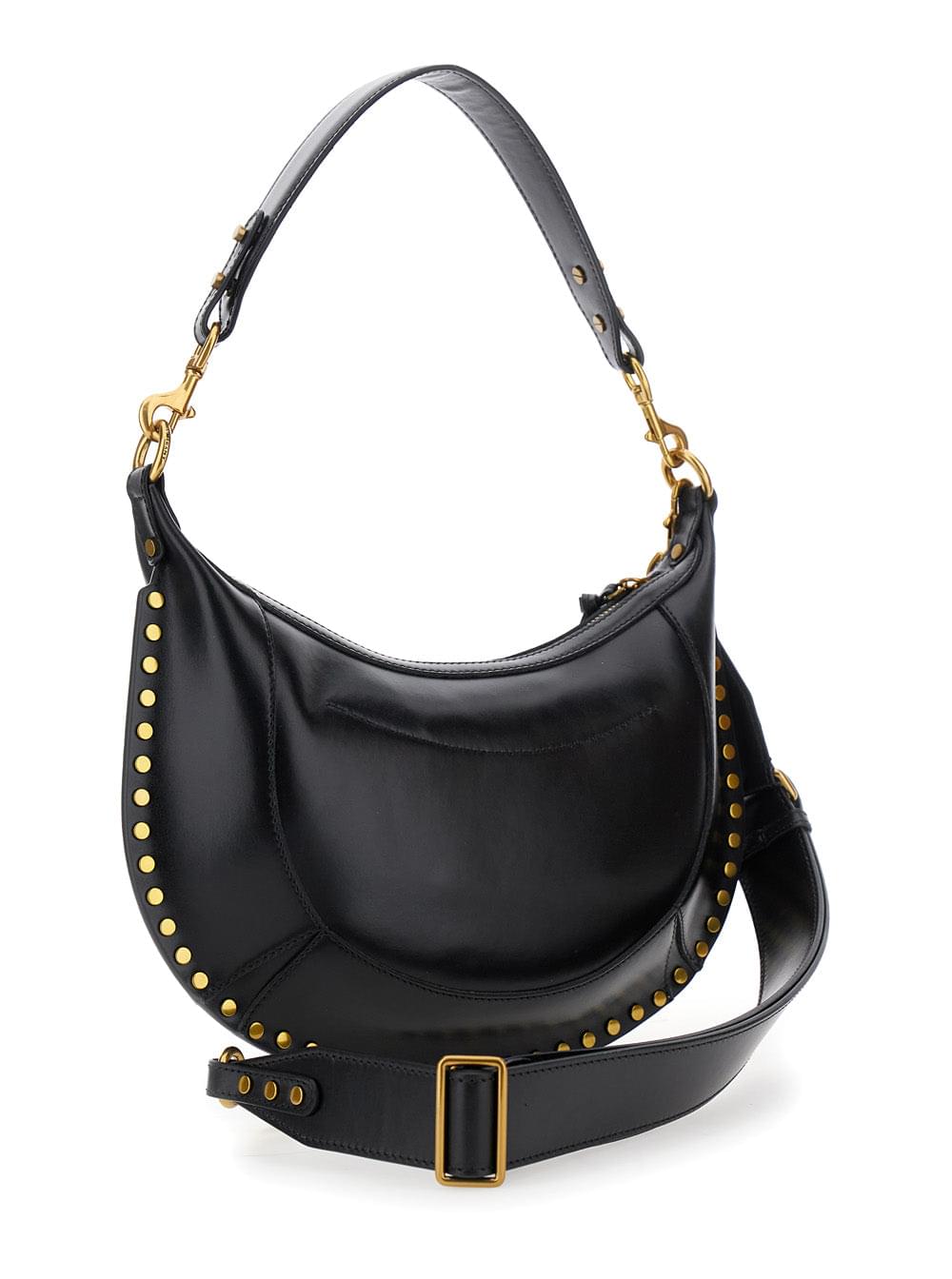 Isabel Marant Women Shoulder Bag 'Naoko' With Removable Strap And Logo Lettering Embossed On The Front In Black Leather For Women - Maven Couture IncHandbags / Cross Body Bags