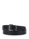 Saint Laurent Women Belt With Cassandre Plate On The Front And Square Buckle In Black Leather For Women - Maven Couture IncAccessories / Belts
