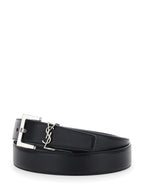 Saint Laurent Women Belt With Cassandre Plate On The Front And Square Buckle In Black Leather For Women - Maven Couture IncAccessories / Belts