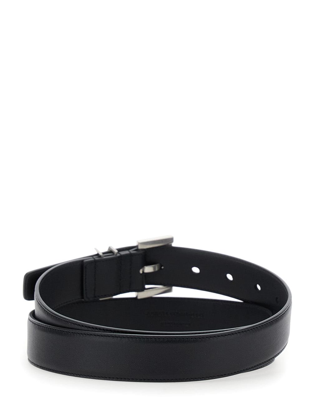 Saint Laurent Women Belt With Cassandre Plate On The Front And Square Buckle In Black Leather For Women - Maven Couture IncAccessories / Belts