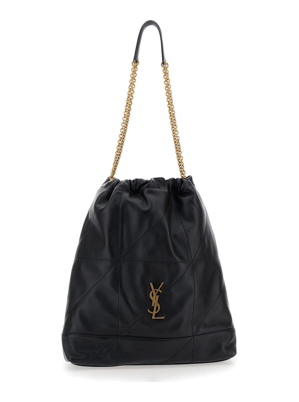 Saint Laurent Women Crossbody Bag 'Jamie' With Two Top Handles With Chain And Cassandre Plate On The Front In Black Leather For Women - Maven Couture IncHandbags / Cross Body Bags