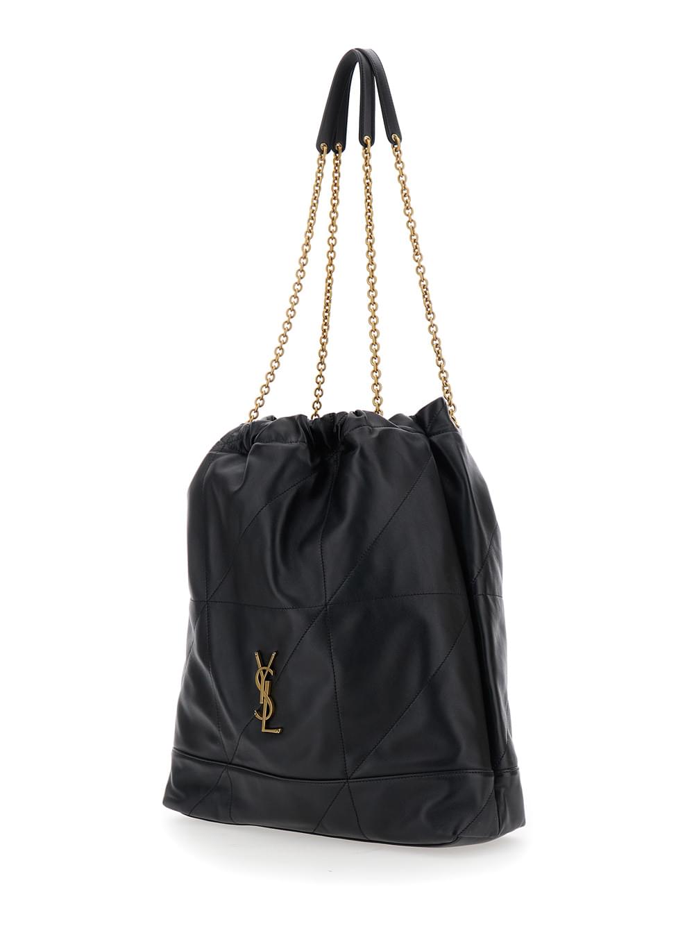 Saint Laurent Women Crossbody Bag 'Jamie' With Two Top Handles With Chain And Cassandre Plate On The Front In Black Leather For Women - Maven Couture IncHandbags / Cross Body Bags