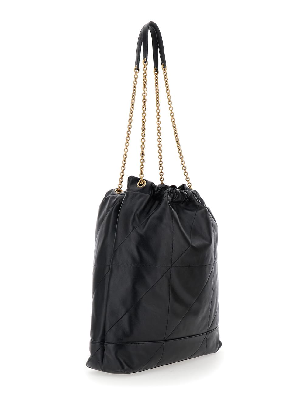 Saint Laurent Women Crossbody Bag 'Jamie' With Two Top Handles With Chain And Cassandre Plate On The Front In Black Leather For Women - Maven Couture IncHandbags / Cross Body Bags