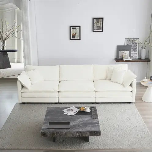 Elegant mid-century modern couch with plush pillows for luxury fashion