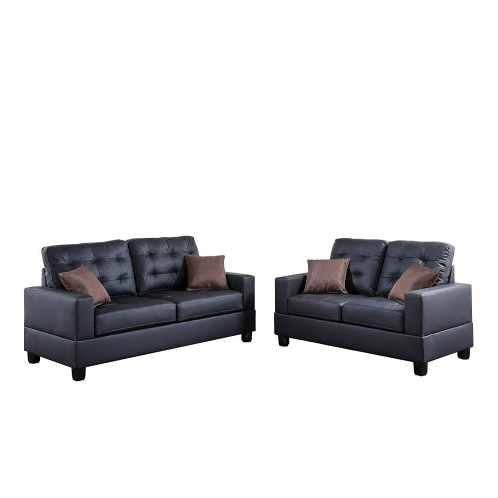 Luxury black faux leather sofa set for contemporary elegance