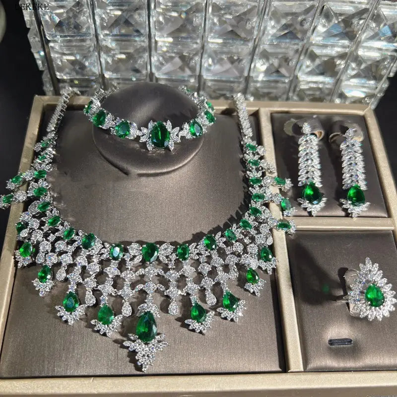 Elevate your style with the green waterdrops zircon jewelry set