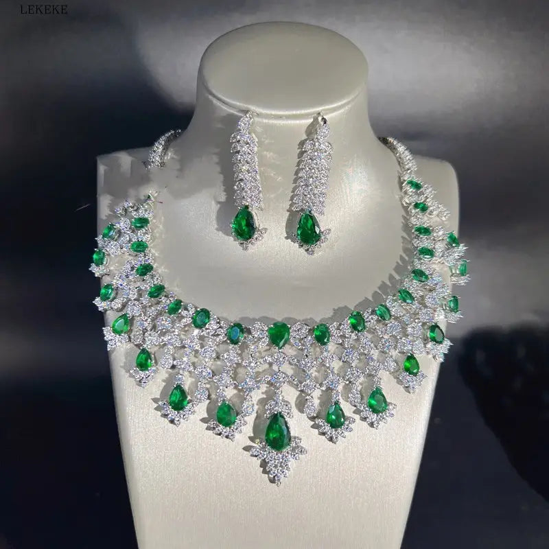 Elevate your style with the green waterdrops zircon jewelry set