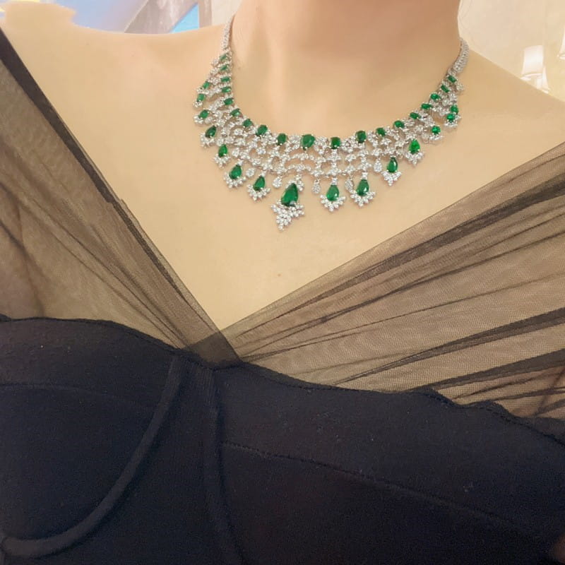 Elevate your style with the green waterdrops zircon jewelry set