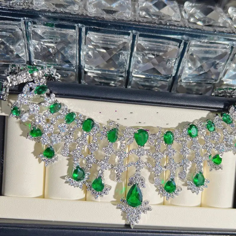 Elevate your style with the green waterdrops zircon jewelry set