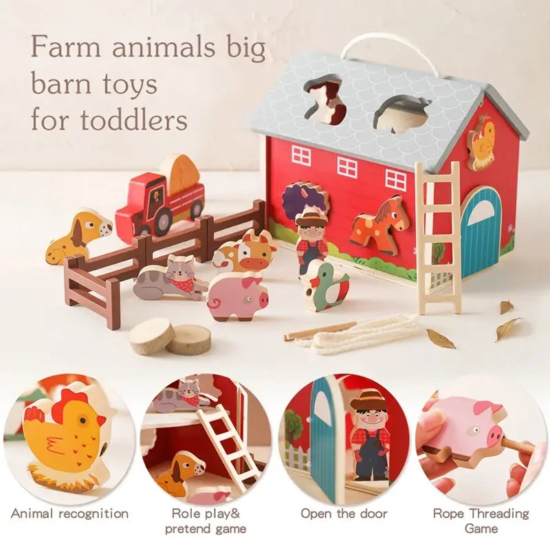 Enchanting wooden barn toy for children’s cognitive development