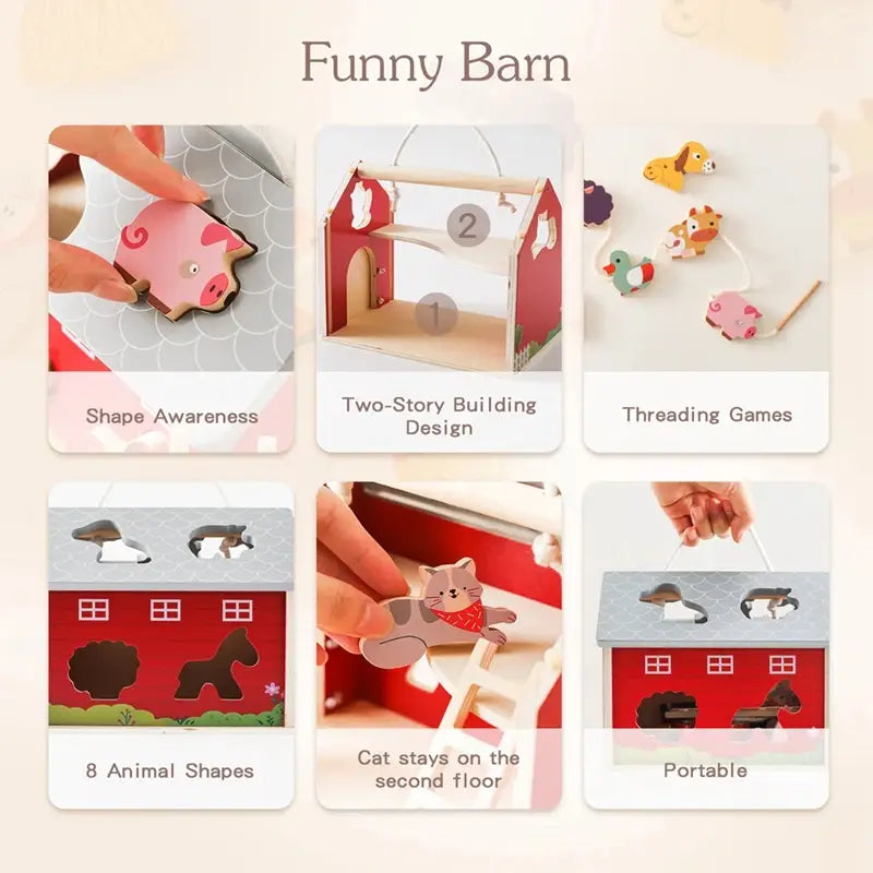 Enchanting wooden barn toy for children’s cognitive development