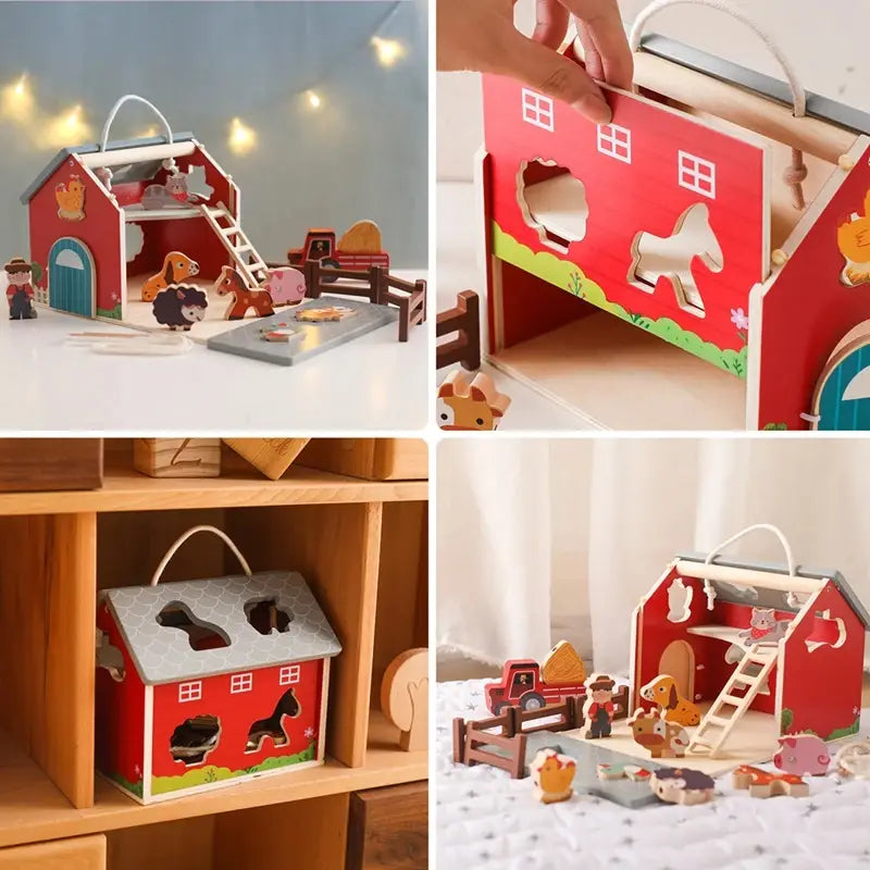 Enchanting wooden barn toy for children’s cognitive development