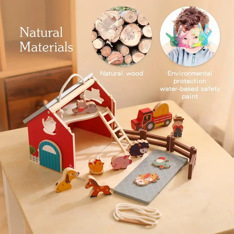 Enchanting wooden barn toy for children’s cognitive development