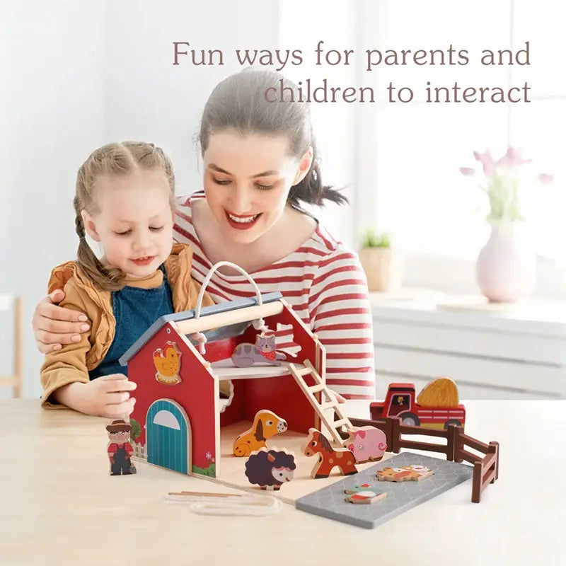 Enchanting wooden barn toy for children’s cognitive development