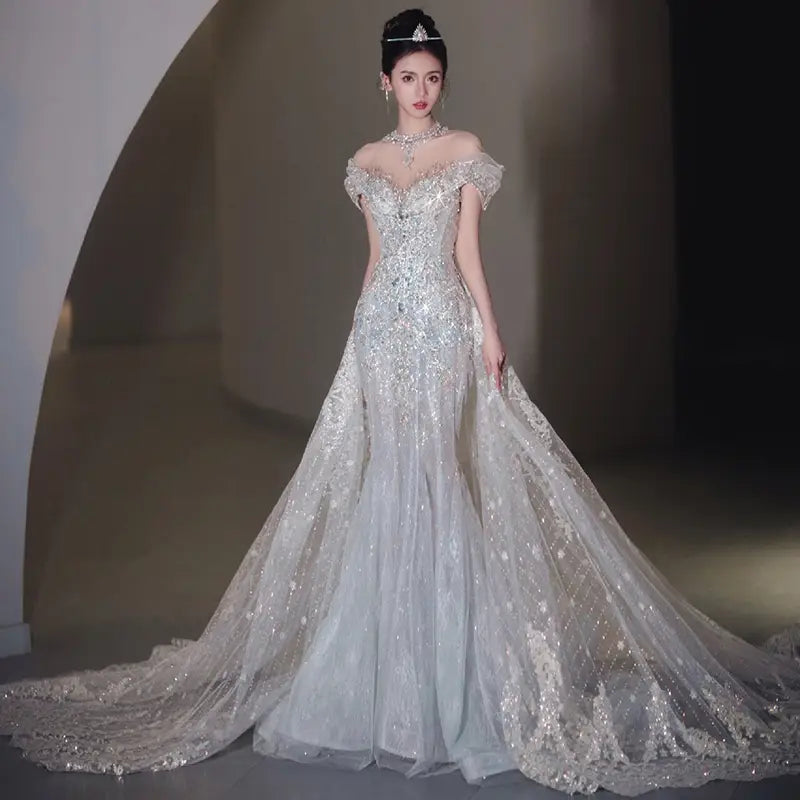 Exquisite fishtail light wedding dress in timeless luxury fashion for women