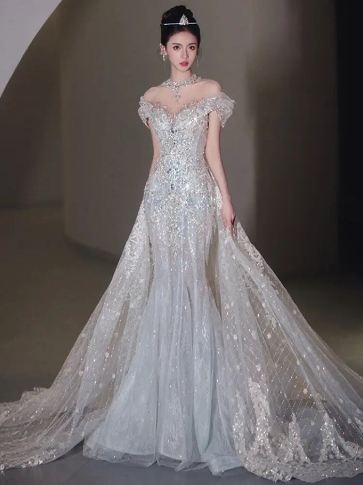 Exquisite fishtail light wedding dress in timeless luxury fashion for women