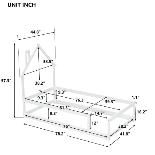 Charming twin size bed with house-shaped headboard for stylish safety