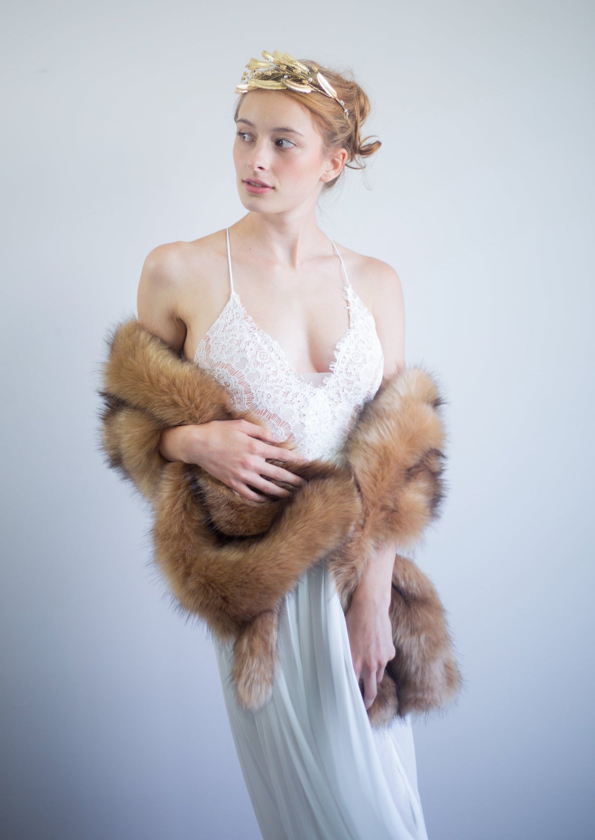 Honey Brown Faux Fur Shawl (Lilian LBrw03)