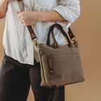 Dot | Small Tote | Fatigue Washed Canvas + Brown Leather