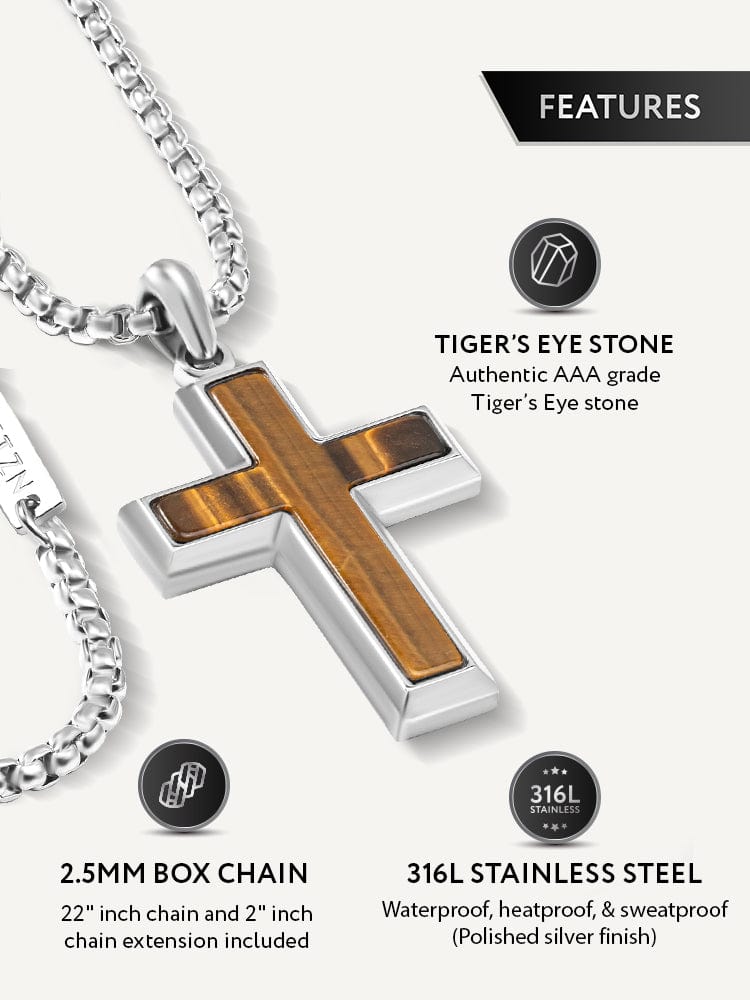 Tiger Eye Cross Pendant Necklace - Maven Couture IncCross Pendant